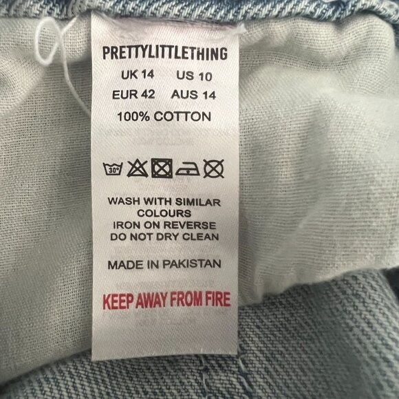 PrettyLittleThing Jeans High Waist Light Wash Side Open Slit Sz 10 Frayed Biker - Picture 7 of 8